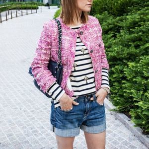 WALTER Vintage Pink/White Tweed 2-Pocket Crop Blazer Size‎ 0